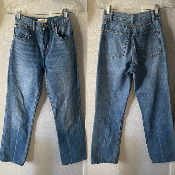 Tory Burch Mid Rise Slim Straight Jeans Blue Denim 100% Cotton Size 25 - Picture 2 of 7